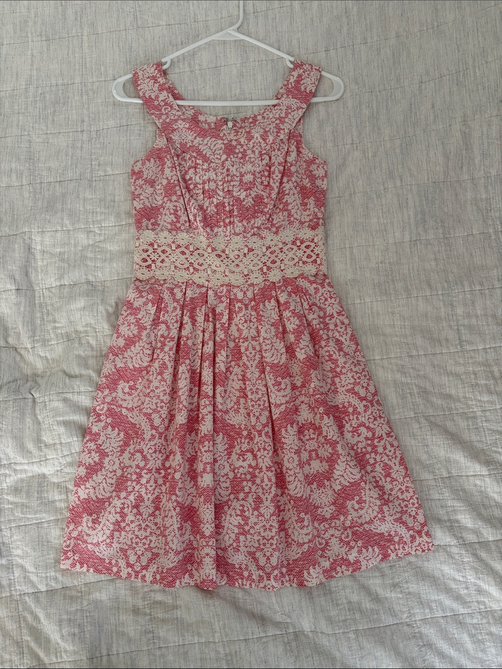 Peachy Pink and Cream Floral Lace Waist Dress